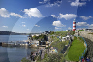 Smeaton's Tower on The Hoe overlooks The Sound, Plymouth, Devon, UK