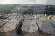 Tombstones on the Mount of Olives with the Old City in Background. Jerusalem. Israel.