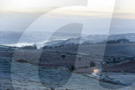 A view at sunrise towards The Brecon Beacons National Park, Powys, Wales, UK.
