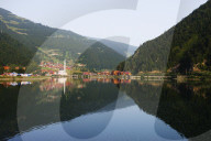 Turkey, Black Sea Coast, Uzungol alpine resort, lakeside mosque