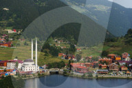 Turkey, Black Sea Coast, Uzungol alpine resort, lakeside mosque