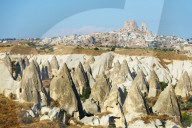 Turkey, Central Anatolia, Cappadocia, rockcut topography at Uchisar, Unesco World Heritage site