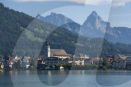 Arth, on Zugger See, with Kleine and Grosser Mythen, 1898m, Switzerland