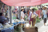 Woman selling green onions, Inle Lake, Myanmar (Burma), Asia