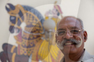 Guard in City Palace, Udaipur, with fine curly moustache