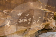 Ute rock art petroglyphs, Arches National Park, Utah, USA.