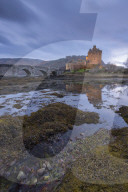 Eilean Donan Castle at twilight, Dornie, Scotland.