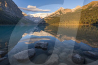 Early morning sunlight at Lake Louise in the Canadian Rockies, Banff National Park, Alberta, Canada. Autumn (September) 2015.