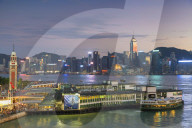 View of Star Ferry Terminal and Hong Kong Island skyline, Hong Kong, China