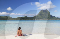 Woman on Motu Tapu, Bora Bora, Society Islands, French Polynesia (MR)