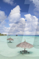Parasols in lagoon, Fakarava, Tuamotu Islands, French Polynesia