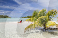 Woman on beach at Les Sables Roses (Pink Sands), Tetamanu, Fakarava, Tuamotu Islands, French Polynesia (MR)