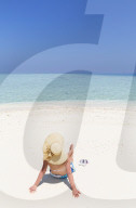 Woman on sandbank, Kaafu Atoll, Maldives (MR)