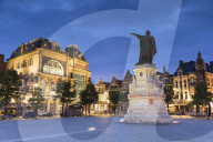 Friday Market Square (Vrijdag Markt) at dusk, Ghent, Flanders, Belgium