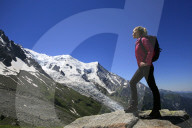 A hiker in the Mont Blanc Massif, Chamonix, Haute Savoie, French Alps, France, Europe