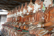 Line of seated Buddhas at the Maha Bodhi Ta Htaung monastery, Monywa township, Sagaing Division.