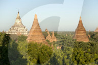 Terracotta temples of Bagan, founded in the 9th century, in the late afternoon sunlight, Bagan, Mandalay division.
