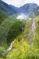 High view of Geiranger and Geirangerfjord. A UNESCO World Heritage Site, Norway