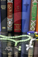 Christianity, Islam and Judaism : 3 monotheistic religions. Bible, Quran and Bible. Interfaith symbols.