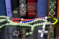 Christianity, Islam and Judaism : 3 monotheistic religions. Bible, Quran and Bible. Interfaith symbols.