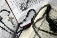 Christianity, Islam and Judaism : 3 monotheistic religions. Bible, Quran and Bible. Interfaith symbols.