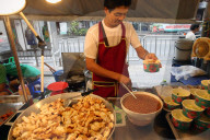 Bangkok Food Market.  Fried squids.