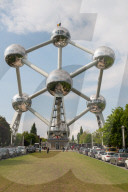 The Atomium is a building constructed for the Expo in 1958. It is in the shape of a unit cell of an iron crystal magnified 165 billion times, Bruxelles, Belgium, Europe
