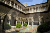 Courtyard garden, Alcazar, Seville, Andalucia, Spain, Europe