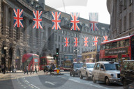 Union Jacks on Regent Street, London, England, United Kingdom, Europe
