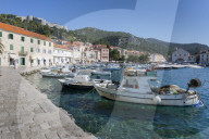 Harbour and Spanish Fortress, Hvar, Hvar Island, Dalmatia, Croatia, Europe