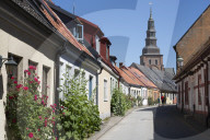 View along Lilla Vastergatan to Sankta Maria Kyrka, Ystad, Skane, South Sweden, Sweden, Europe