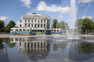 Stora Teatern Theatre with tram along Kungsportsavenyen, Gothenburg, West Gothland, Sweden, Europe