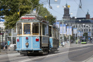 Old style tram on Kungsportsavenyen, Gothenburg, West Gothland, Sweden, Europe
