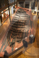 Remains of Viking ship inside the Gothenburg City Museum, Gothenburg, West Gothland, Sweden, Europe