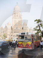 Double decker bus outside Mumbai Municipal corporation building, Mumbai, India