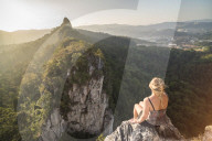 Tourist on Bukit Tabur Mountain at sunrise, Kuala Lumpur, Malaysia