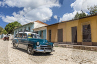 A vintage 1950's American car working as a taxi in the UNESCO World Heritage town of Trinidad, Cuba.