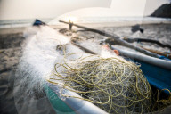 Fishing nets at sunset, Talpona Beach, South Goa, India
