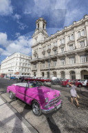 Classic American car being used as a taxi, locally known as almendrones, Havana, Cuba.