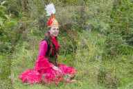 Young Kazakh woman, Kazakh ethnographical village Aul Gunny, Talgar city, Almaty, Kazakhstan, Central Asia, Asia
