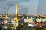 Overview of the Winter Palace State Hermitage Museum, the Admiralty, and the Saint Peter and Paul Fortress along the banks of th