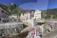 Market place, castle, Hornberg, Gutachtal Valley, Black Forest, Baden Wuerttemberg, Germany