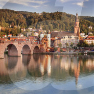 Old town with Karl-Theodor-Bridge (Old Bridge) and Castle, Neckar River, Heidelberg, Baden-Wuerttemberg, Germany