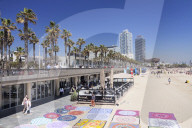 Barceloneta Beach, Port Olimpic, Mapfre Tower, Arts Tower, Peix, Fish sculpture by Frank Owen Gehry, Barcelona, Catalonia, Spain