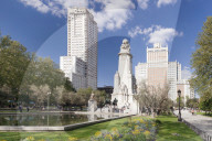 Torre de Madrid and Edificio Espana tower, Cervantes memorial, Plaza de Espana, Madrid, Spain