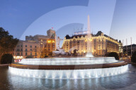 Fuente de Neptuno fountain, Plaza de Canovas del Castillo, Palace Hotel, Madrid, Spain