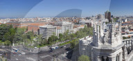 View from Palacio de Comunicaciones over Plaza de la Cibeles square at Madrid, Spain