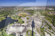 View Olympic Tower (Olympiaturm) at Olympic stadiuim at Olympic Park, Munich, Bavaria, Germany