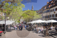 Street cafes at market place, Weinheim, Baden-Wuerttemberg, Germany