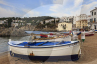 Calella de Palafrugell, early morning, fishing boats on small beach, Costa Brava, Girona, Catalonia, Spain, Europe